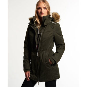Women's Superdry Wind Parka Coat, Size S, olive Brown. No fur trim on hood